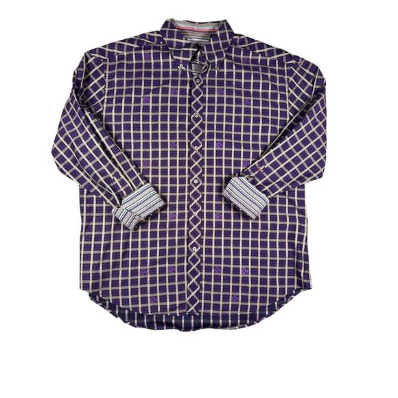 Robert Graham Long Sleeve Shirt Mens 3XL Purple Check Striped Flip Cuff Cotton - Picture 1 of 8